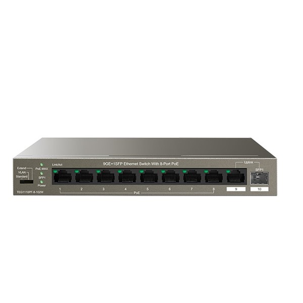 TENDA 8port PoE 102w 1-SFP Gigabit Yönetilemez Switch TEG1110PF-8-120W