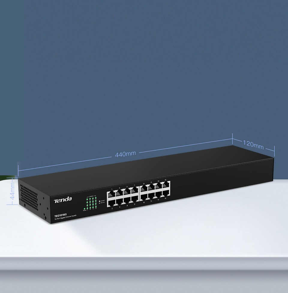 TENDA 16port Gigabit Yönetilemez Switch Çelik Kasa TEG1016G