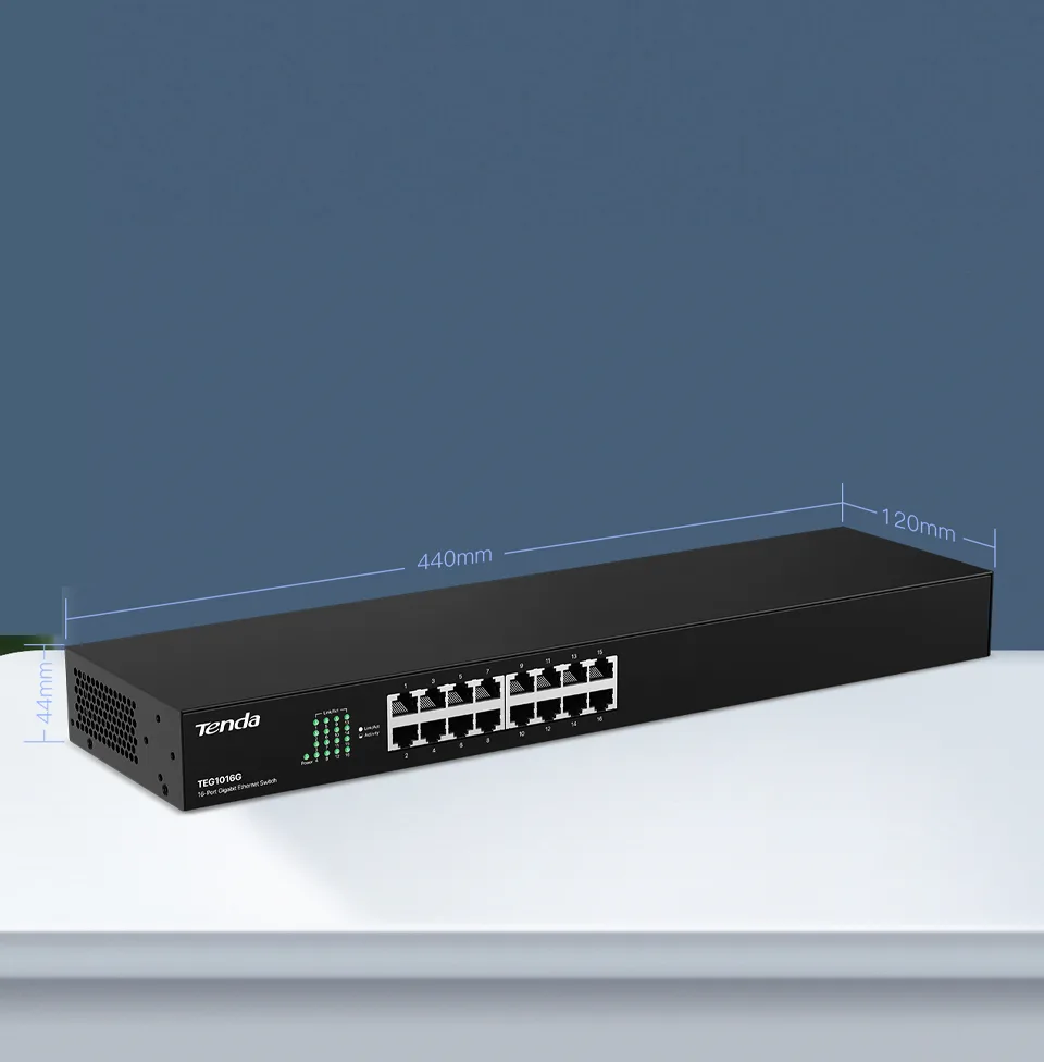 TENDA 16port Gigabit Yönetilemez Switch Çelik Kasa TEG1016G