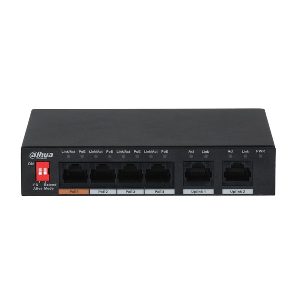 DAHUA 6port-4port PoE 60w 2-Uplink 10/100 Yönetilemez Switch PFS3006-4ET-60-V2
