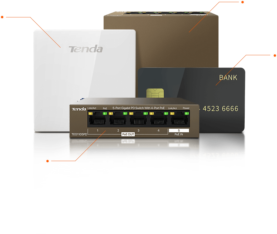 TENDA 5port-4port PoE 30w Gigabit Yönetilemez Switch TEG1105PD (Adaptör Yok)