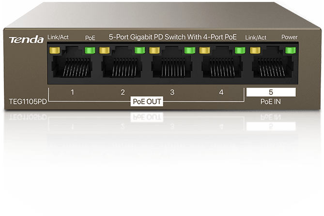 TENDA 5port-4port PoE 30w Gigabit Yönetilemez Switch TEG1105PD (Adaptör Yok)