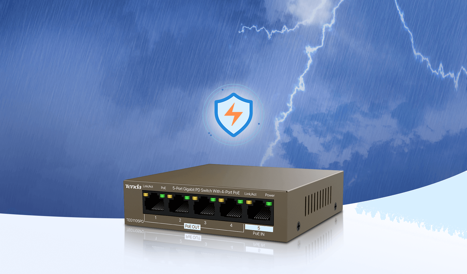 TENDA 5port-4port PoE 30w Gigabit Yönetilemez Switch TEG1105PD (Adaptör Yok)