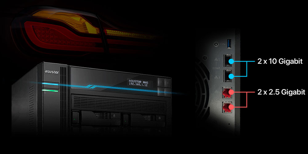 ASUSTOR 8diskli Atom QC-8GB RAM-2-10Gbe Nas Server AS6508T