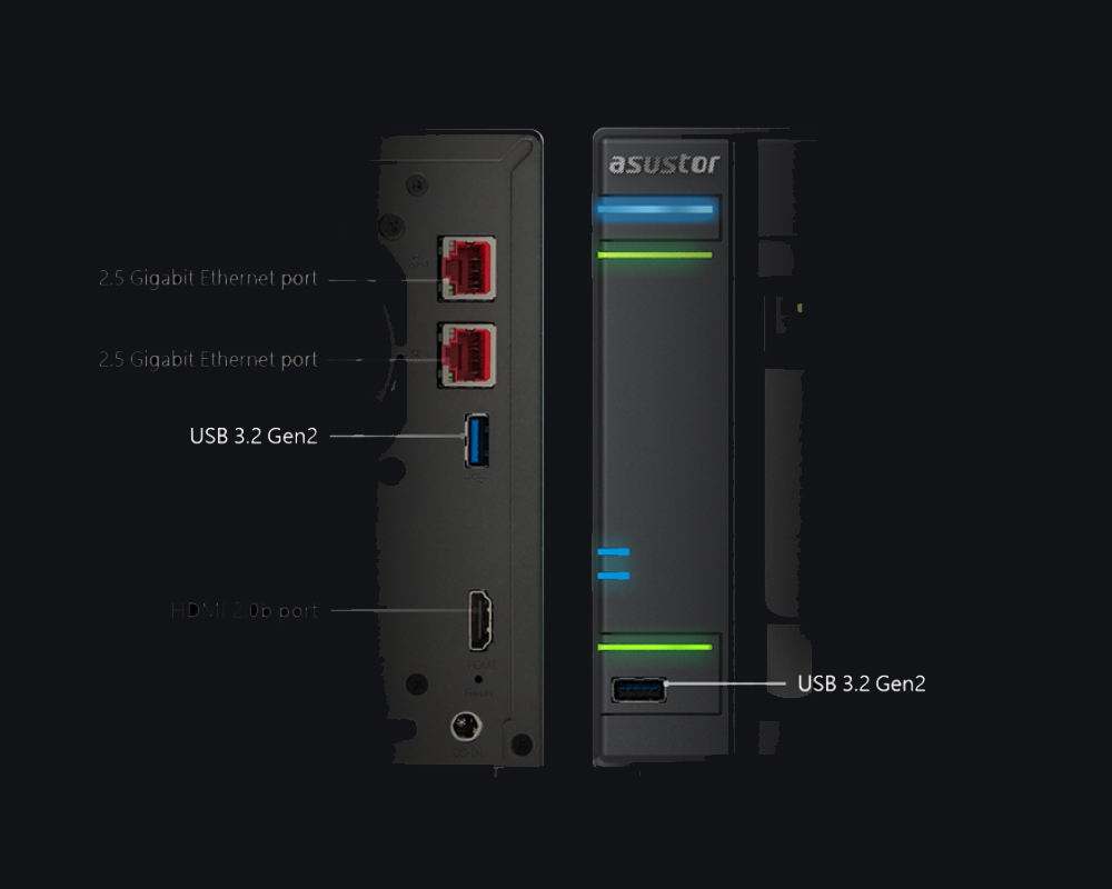 ASUSTOR 2diskli Celeron N5105-4GB RAM--2.5Gbe Nas Server AS6702T