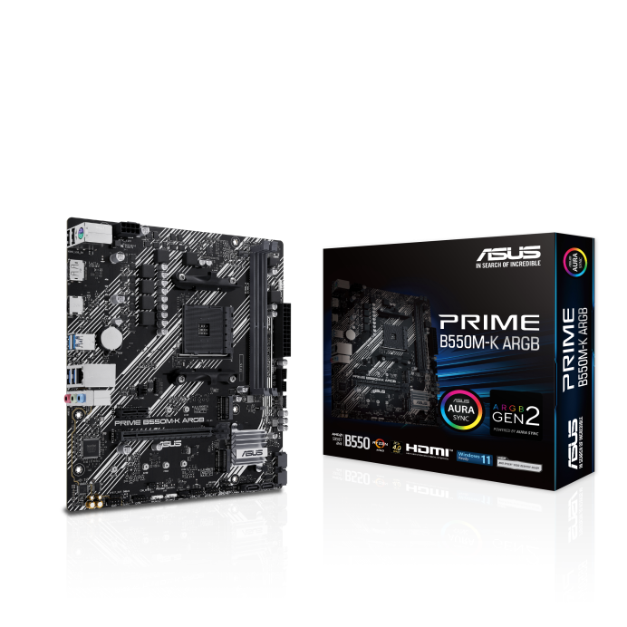 ASUS PRIME B550M-K ARGB DDR4 M2 PCIe NVME HDMI DVI PCIe 16X v4.0 AM4 mATX