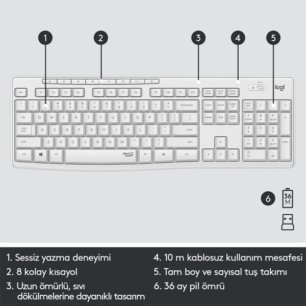 LOGITECH MK295 Kablosuz Q Trk Beyaz Klavye - Mouse Set (920-010089)