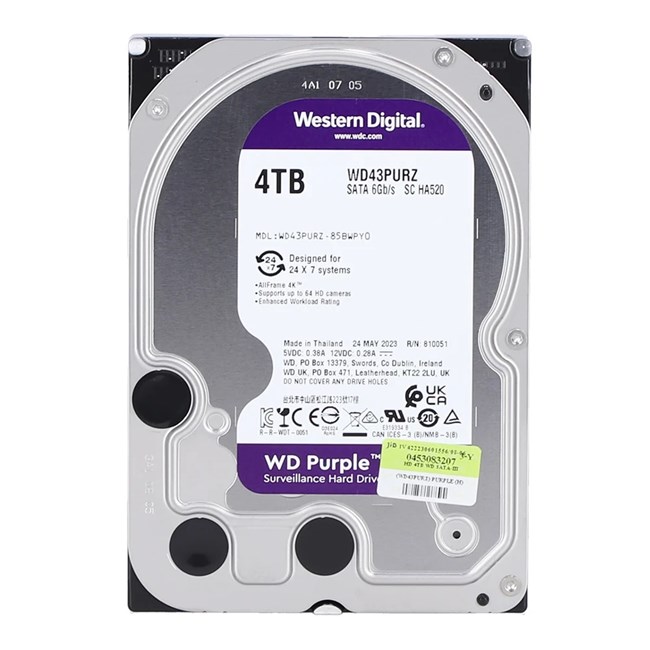 WD 3.5" 4TB PURPLE WD43PURZ 5400 RPM 256MB SATA-3 Güvenlik Diski