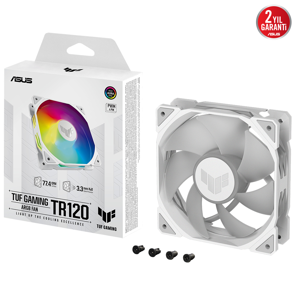ASUS TUF Gaming TF120 ARGB 120mm Beyaz Soğutucu Kasa Radyatör Fanı ikinci görünüm