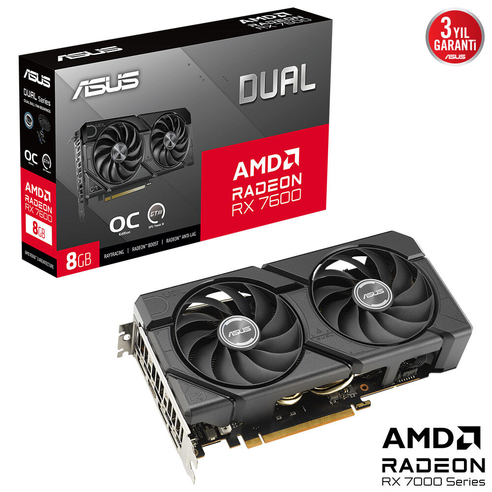 ASUS 8GB DUAL RX7600-O8G EVO GDDR6 128bit HDMI-DP PCIE 4.0 / 90YV0LD0-M0NA00 ikinci görünüm
