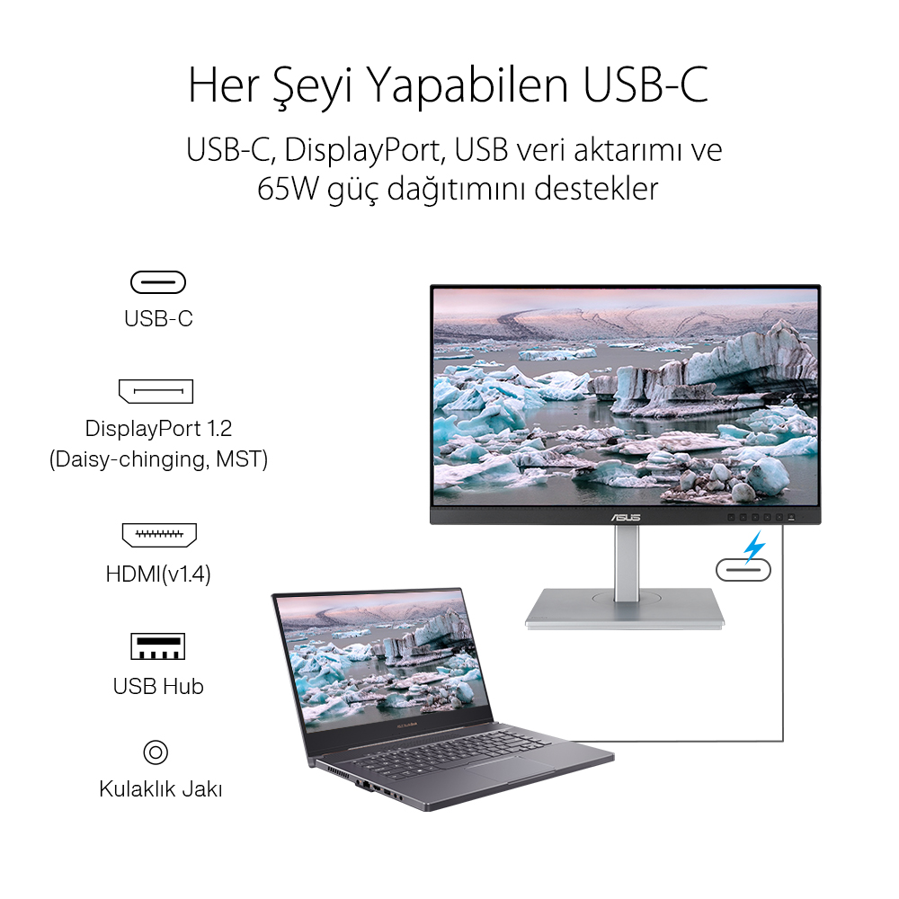 ASUS 23.8" IPS PROART PA247CV 5ms 75Hz HDMI-DP TypeC Multimedya Gırafik Tasarım Monitörü 1920x1080 / 90LM03Y1-B02370