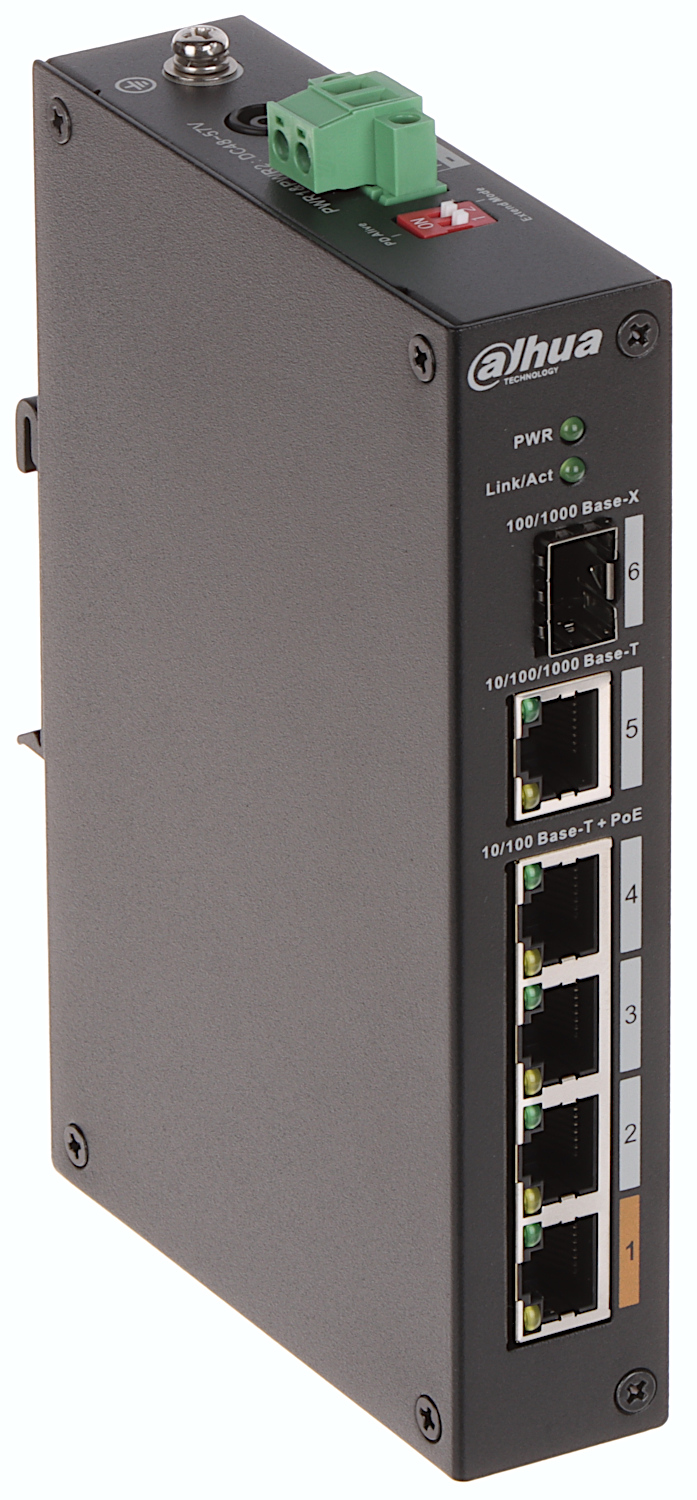 DAHUA 4port PoE 60w 1-SFP 10/100 Yönetilemez Endüstriyel Switch PFS3106-4ET-60