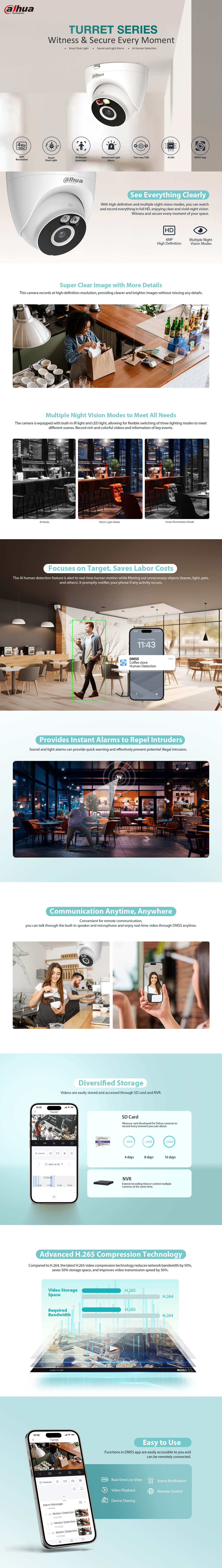 DAHUA 4MP Dome 2.8mm Wıfı Kablosuz IP Kamera T4A-PV