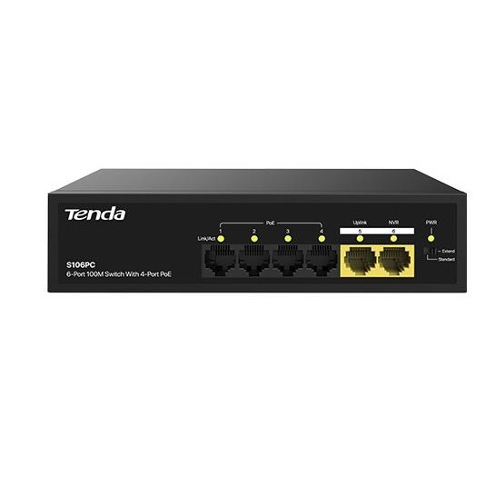 TENDA 6port-4port PoE 30w 10/100 Yönetilemez Switch S106PC ikinci görünüm