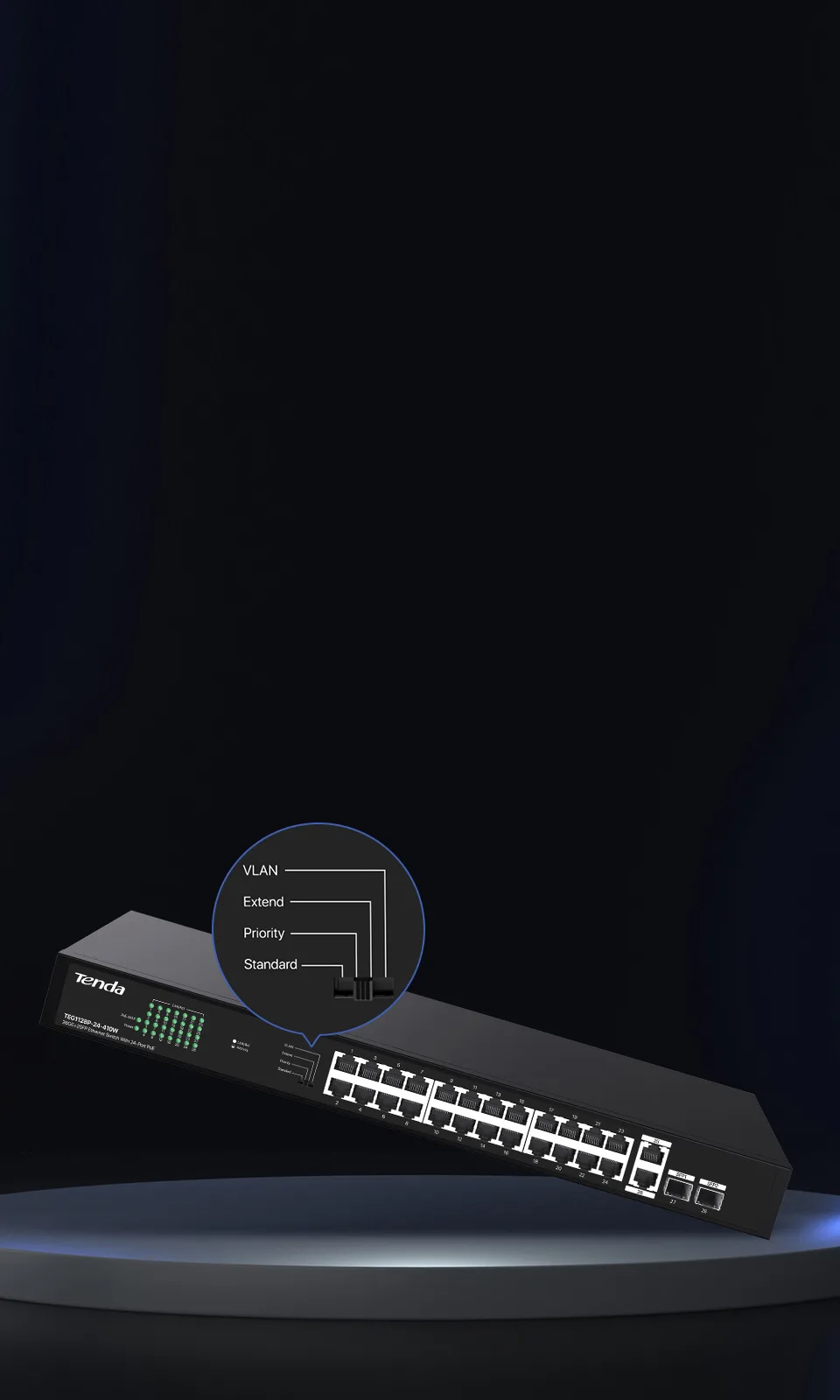 TENDA 16port PoE 250w 2-SFP 2-Uplink Gigabit Yönetilemez Switch TEG1120P-16-250W