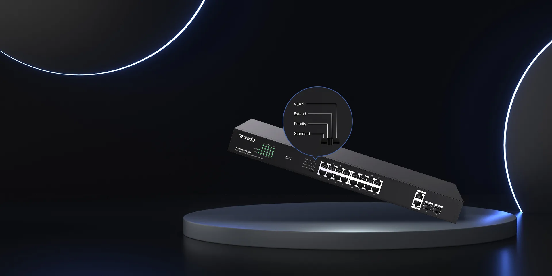 TENDA 16port PoE 250w 2-SFP 2-Uplink Gigabit Yönetilemez Switch TEG1120P-16-250W