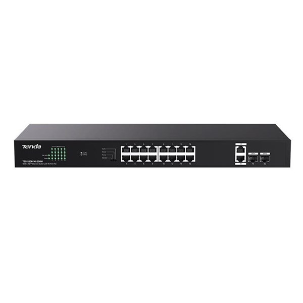 TENDA 16port PoE 250w 2-SFP 2-Uplink Gigabit Yönetilemez Switch TEG1120P-16-250W ikinci görünüm