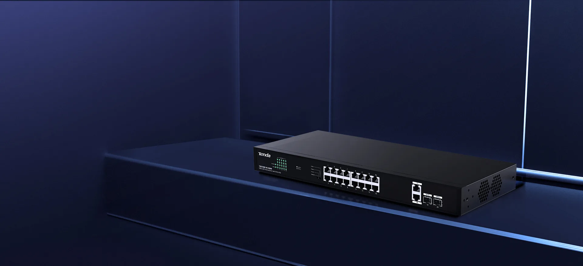 TENDA 16port PoE 250w 2-SFP 2-Uplink Gigabit Yönetilemez Switch TEG1120P-16-250W