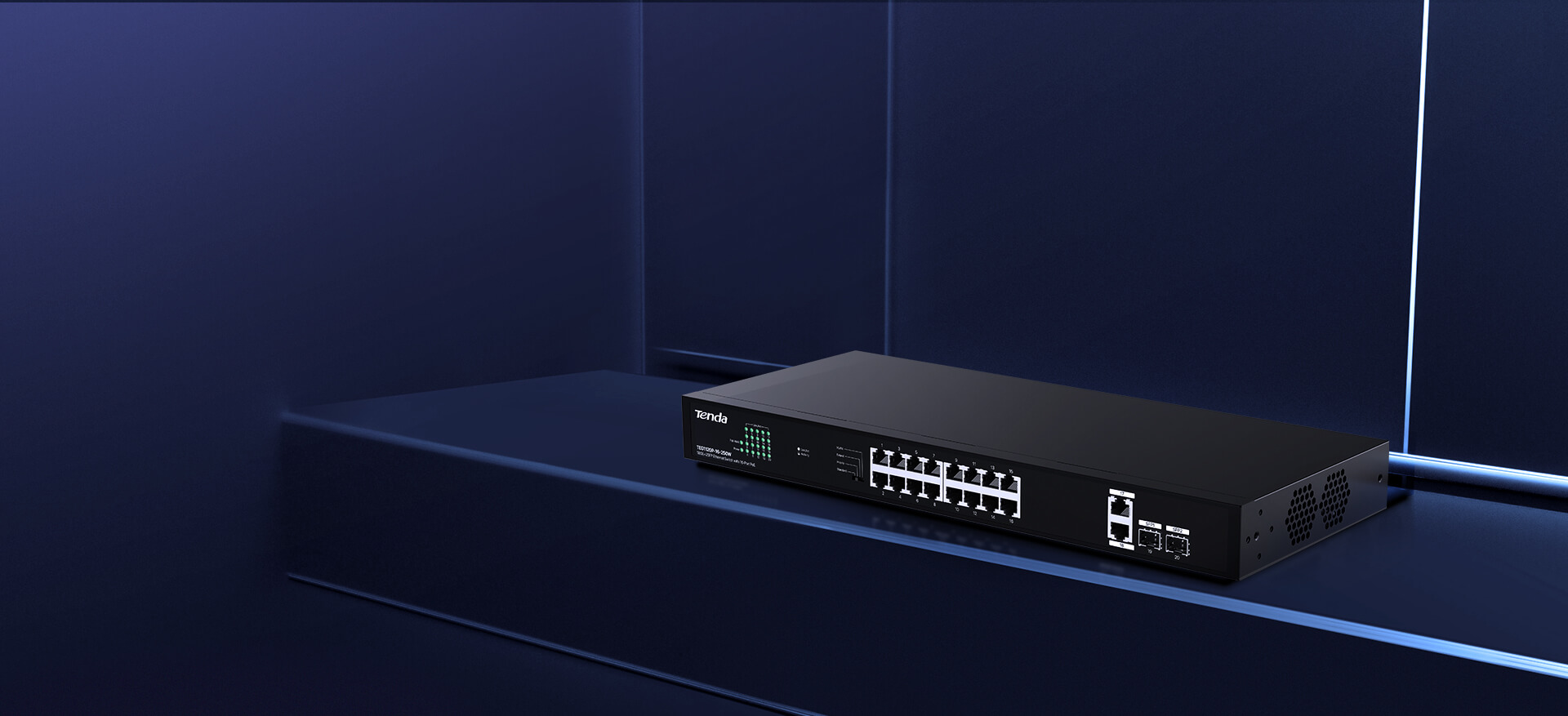 TENDA 16port PoE 250w 2-SFP 2-Uplink Gigabit Yönetilemez Switch TEG1120P-16-250W
