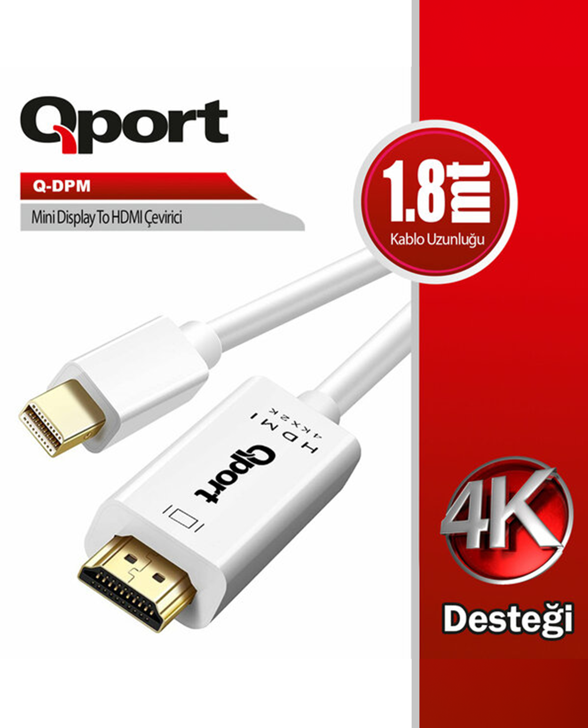 QPORT 1.8metre Q-DPM mDP-HDMI Görüntü Kablosu