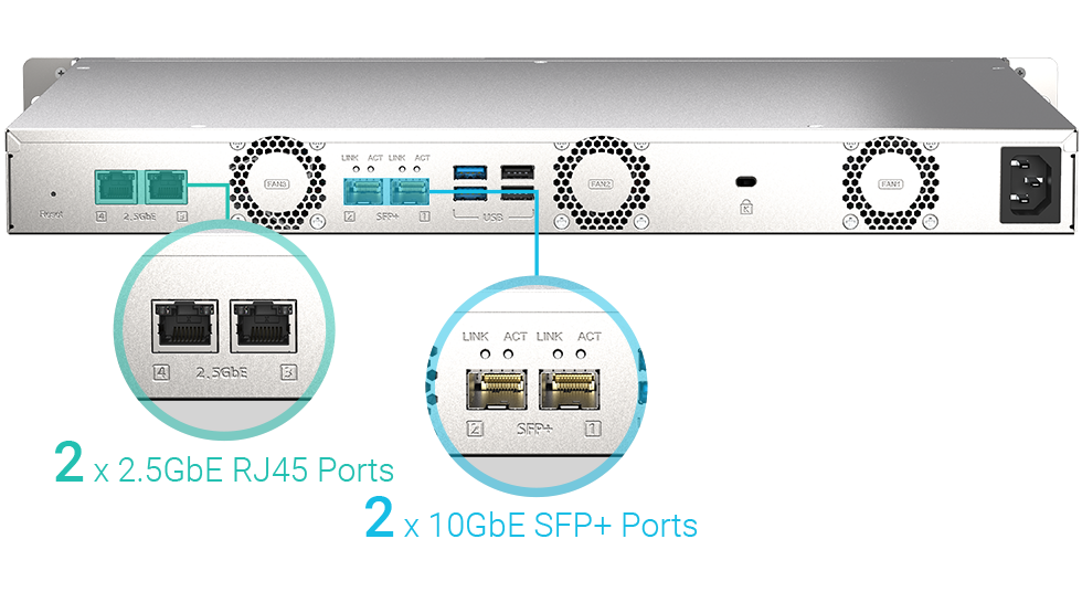 QNAP 4diskli Arm QC-4GB RAM-2-10GbE SFP+ Rack Nas Server TS-435XeU
