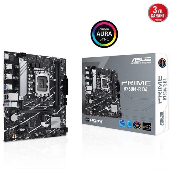 ASUS PRIME B760M-R DDR4 HDMI PCIE 4.0 1700p mATX ikinci görünüm