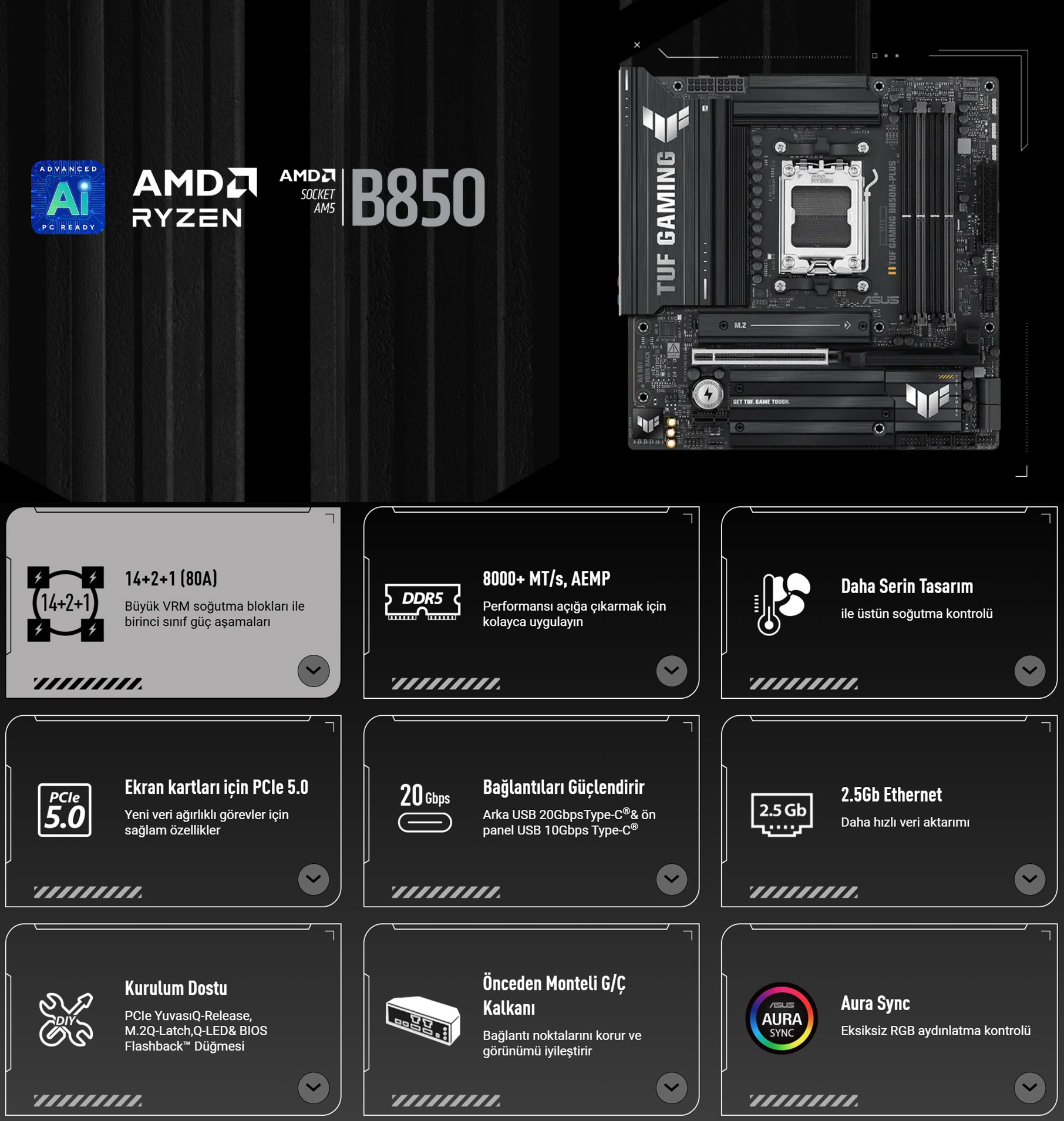 ASUS TUF GAMING B850M-PLUS WIF-7 DDR5 HDMI DP PCIE 5.0 AM5 mATX
