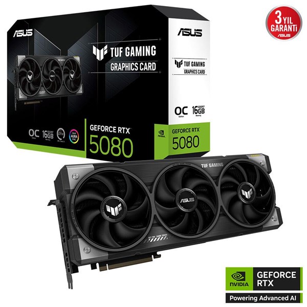 ASUS RTX5080 16GB TUF RTX5080-O16G GAMING GDDR7 256bit HDMI DP PCIe 5.0 ikinci görünüm