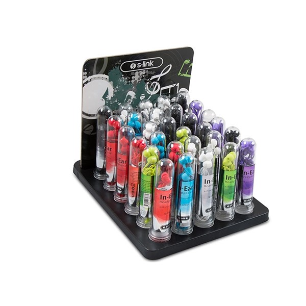 S-LINK SL-STK10 8*Beyaz 8*Siyah 5*Krımızı 3*Mor 3*Mavi Mikrofonlu Kulaklık 30'lu stand set ikinci görünüm