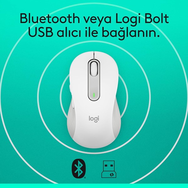 LOGITECH M650 Kablosuz + Bluetooth Beyaz Mouse (910-006238) ikinci görünüm