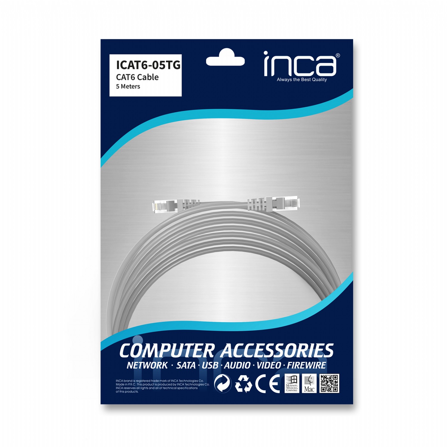 INCA 5metre CAT6 Utp ICAT6-05TG Gri Patch Kablo ikinci görünüm