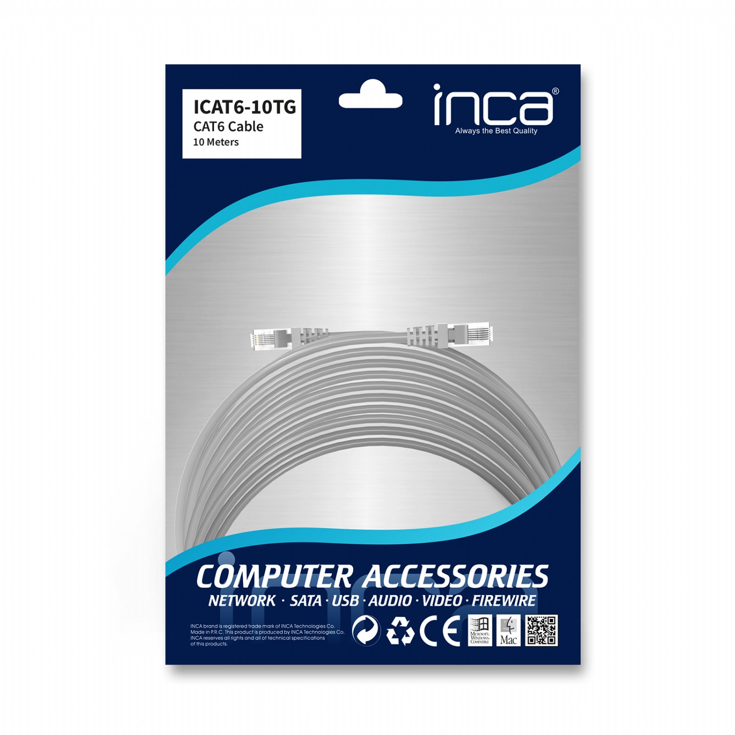 INCA 10metre CAT6 Utp ICAT6-10TG Gri Patch Kablo ikinci görünüm