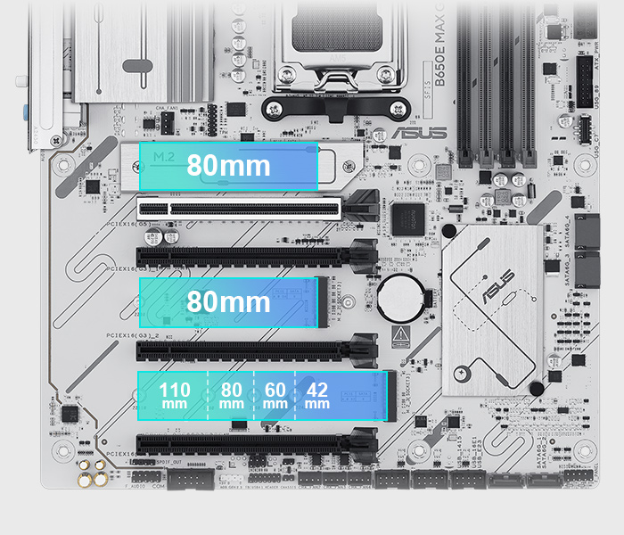 ASUS B650E MAX GAMING WIFI6E W DDR5 HDMI DP PCIE 5.0 AM5 ATX BEYAZ