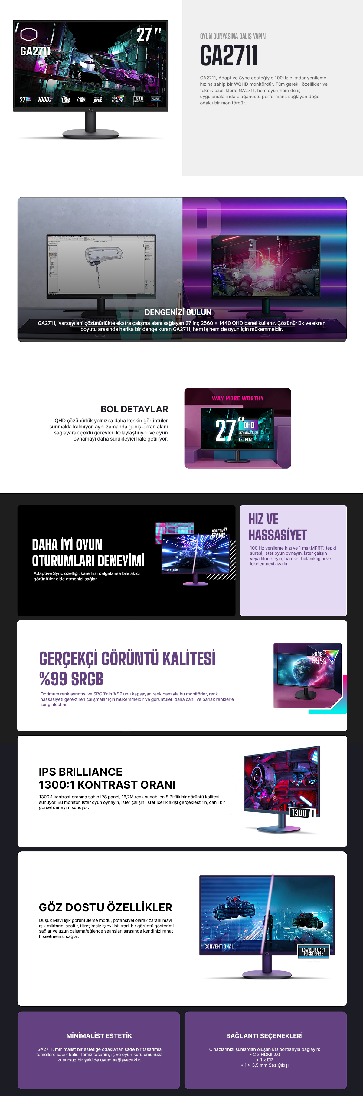 COOLERMASTER 27" IPS GA2711 1MS 100hz HDMI-DP Gaming Monitör 2560x1440