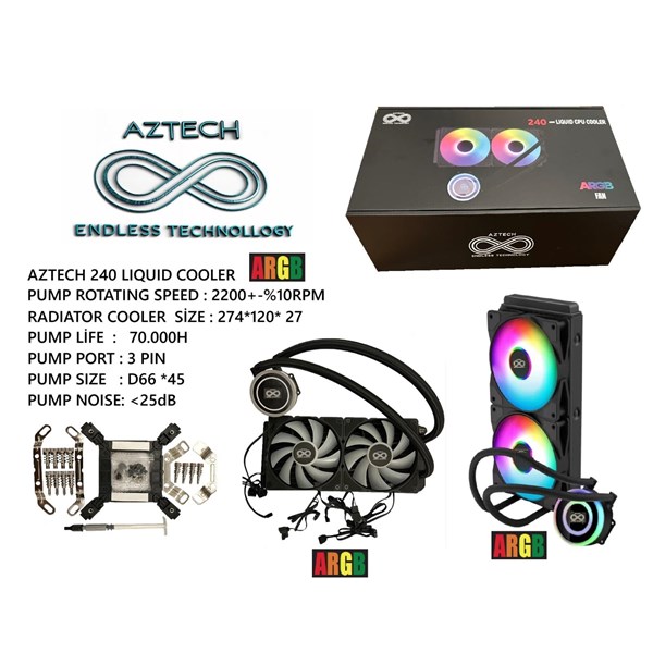 AZTECH 240mm LIQUID COOLING AZ240-1B ARGB Sıvı Soğutmalı AM5-1851p İşlemci Fanı ikinci görünüm