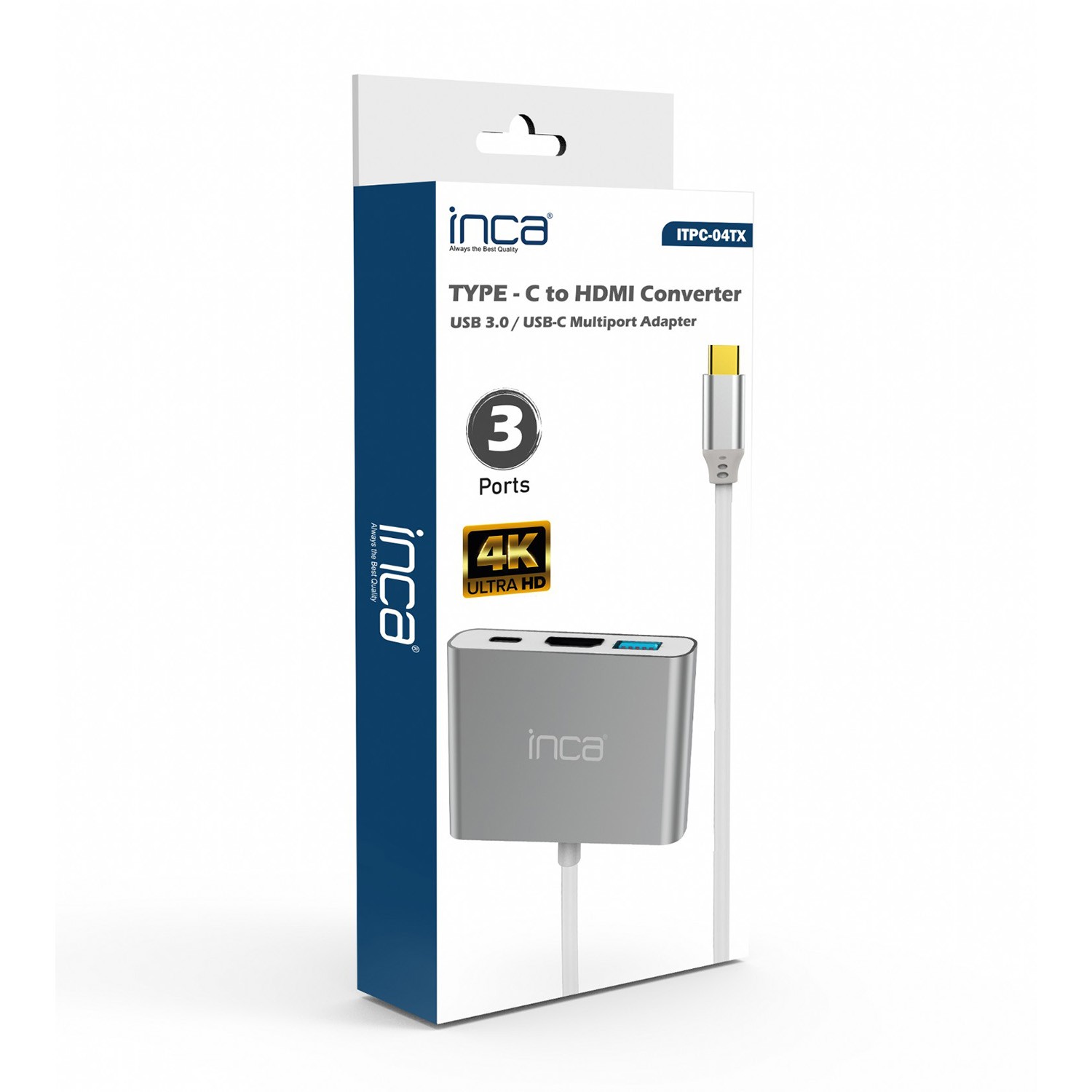 INCA ITPC-04T 0.15metre TYPE-C - HDMI Görüntü Adaptörü Gümüş 100W ikinci görünüm