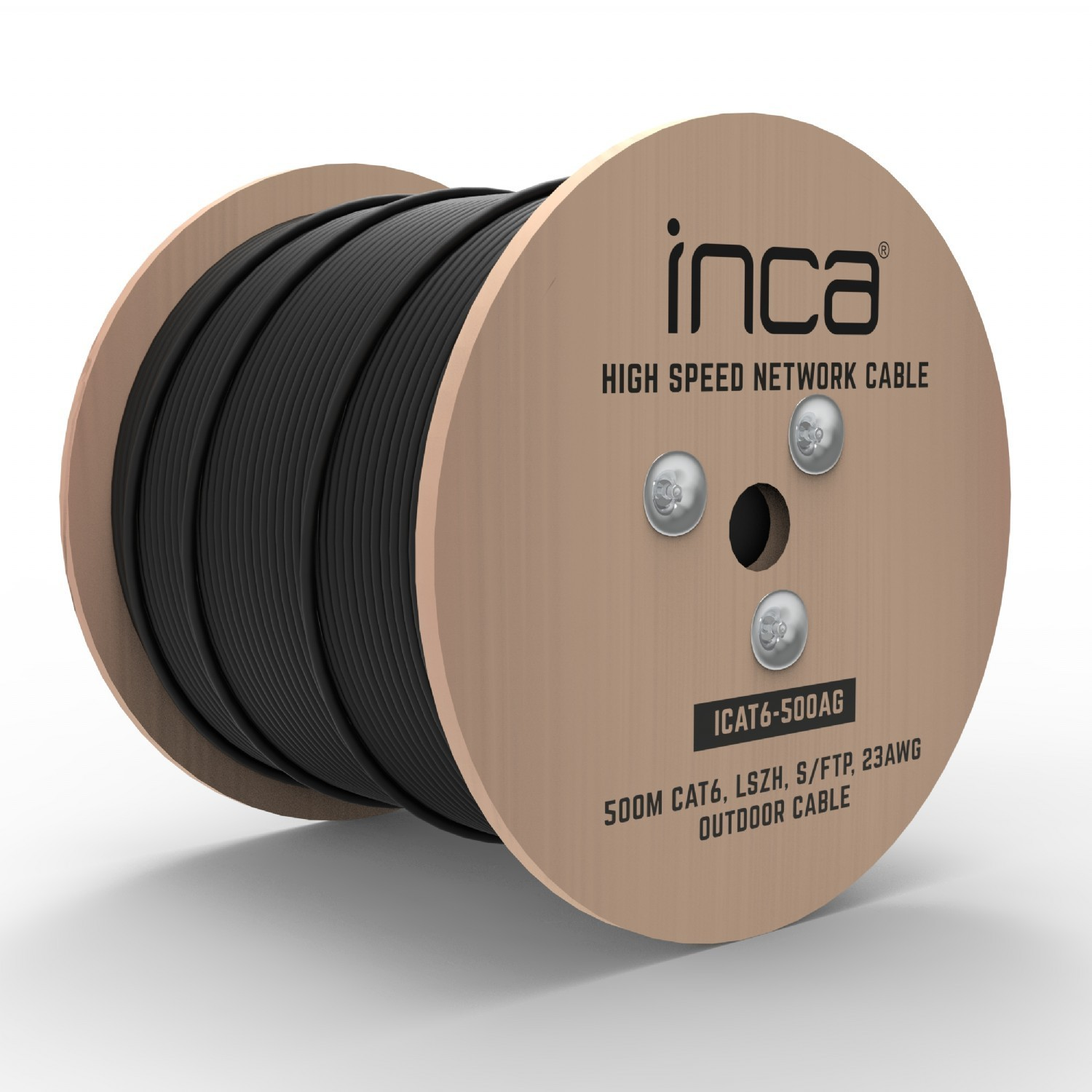 INCA 500metre CAT6 S/FTP 23AWG Siyah Makara Outdoor Makaralı LSZH Kablo 0.50mm ICAT6-500AG ikinci görünüm