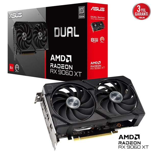 ASUS 8GB DUAL RX9060XT-8G GDDR6 128bit HDMI DP PCIe 5.0 ikinci görünüm