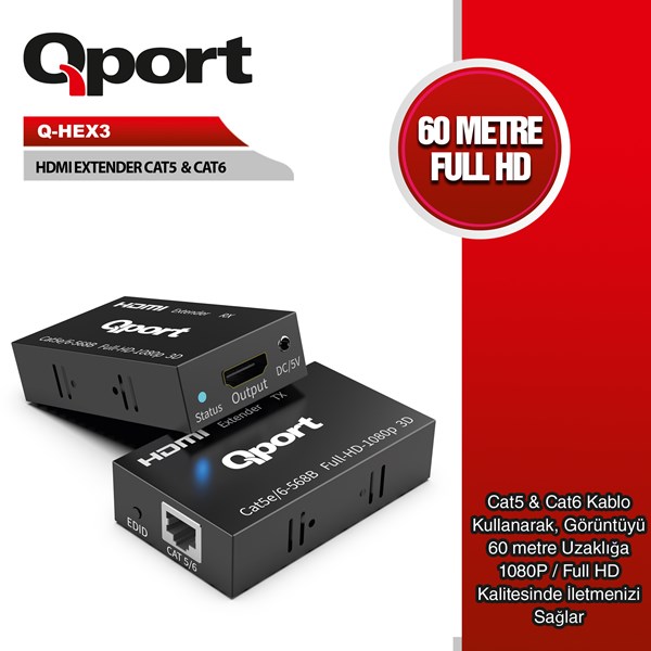 QPORT Q-HEX3 HDMI-CAT6 60metre HDMI Extender ikinci görünüm