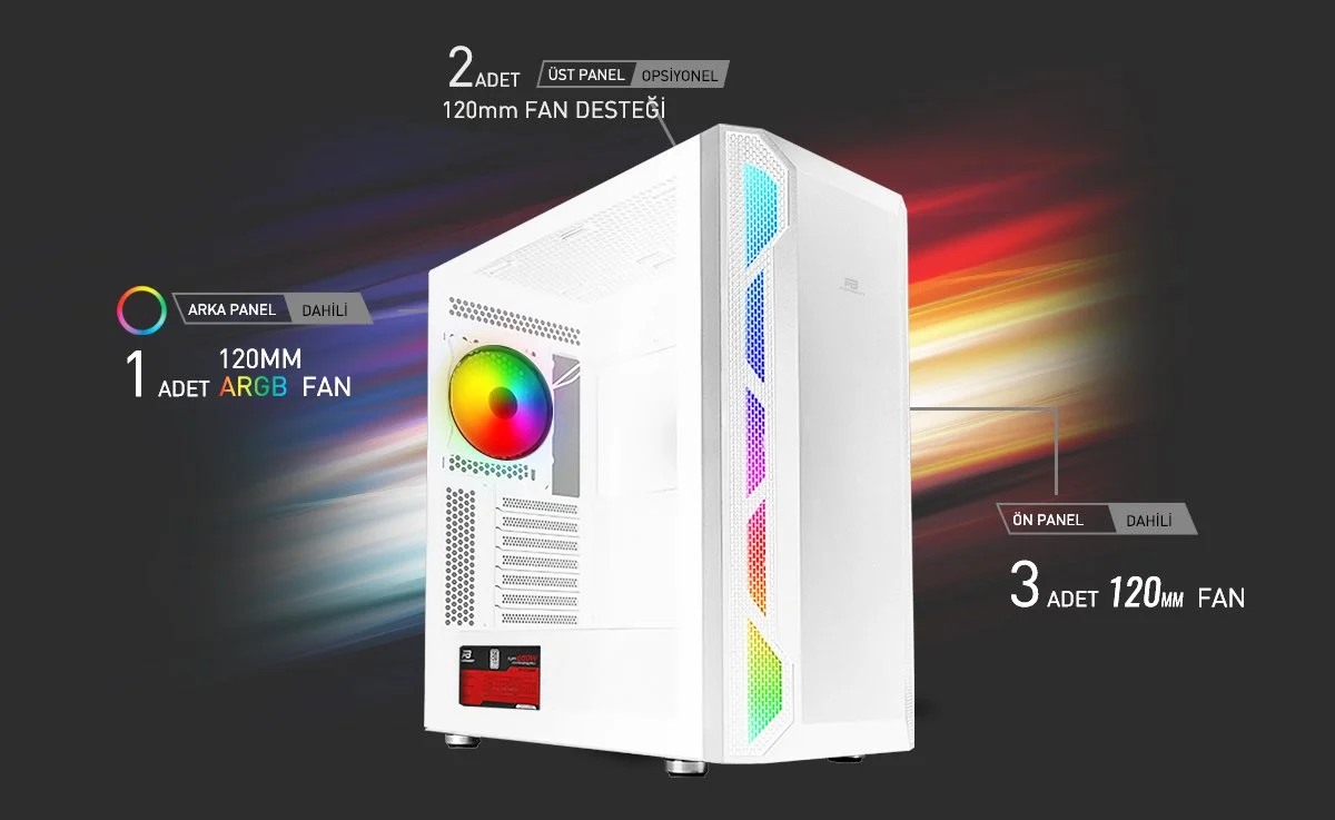 POWERBOOST 650W 80+ PB-P3701BW MESH GAMING ATX PC Kasası Beyaz