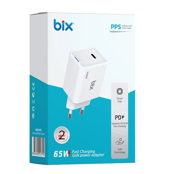 BIX BX1P65G-WE 65W ŞARJ ADAPTÖR (TYPE-C) Beyaz PPS ÖZELLİKLİ ikinci görünüm