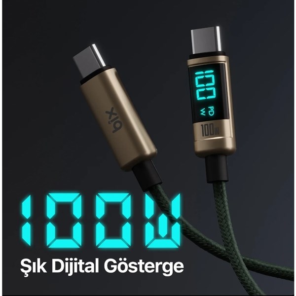 BIX 1metre BX09CC-BN 100w Dijital Ekranlı Şarj Kablosu Bronz