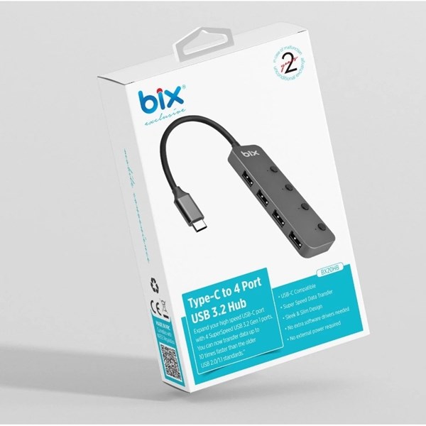 BIX BX20HB 4 port Type C USB Dönüştürücü Hub ikinci görünüm