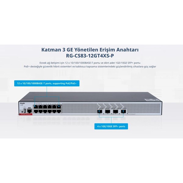 RUIJIE 12port PoE 405w 4-SFP 10GbE Yönetilebilir Switch RG-CS83-12GT4XS-P