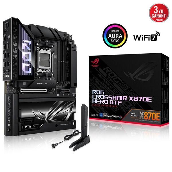 ASUS ROG CROSSHAIR X870E HERO BTF DDR5 HDMI-DP PCIE 5.0 AM5 ATX ikinci görünüm