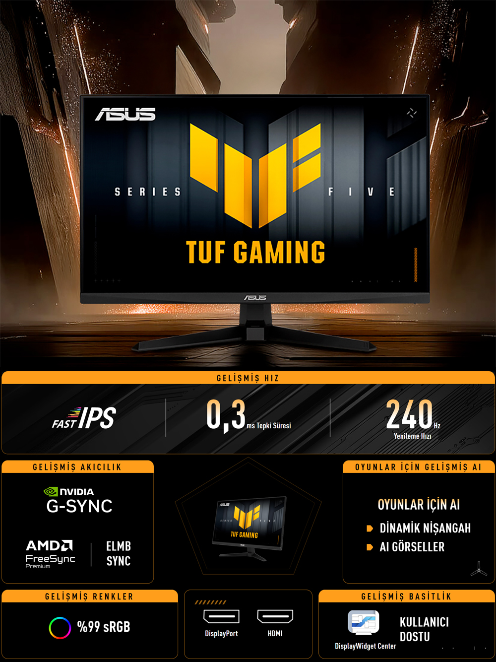 ASUS 27" FAST IPS TUF GAMING VG279QM5A 0.3MS 240hz HDMI-DP Gaming Monitör (1920 X 1080)