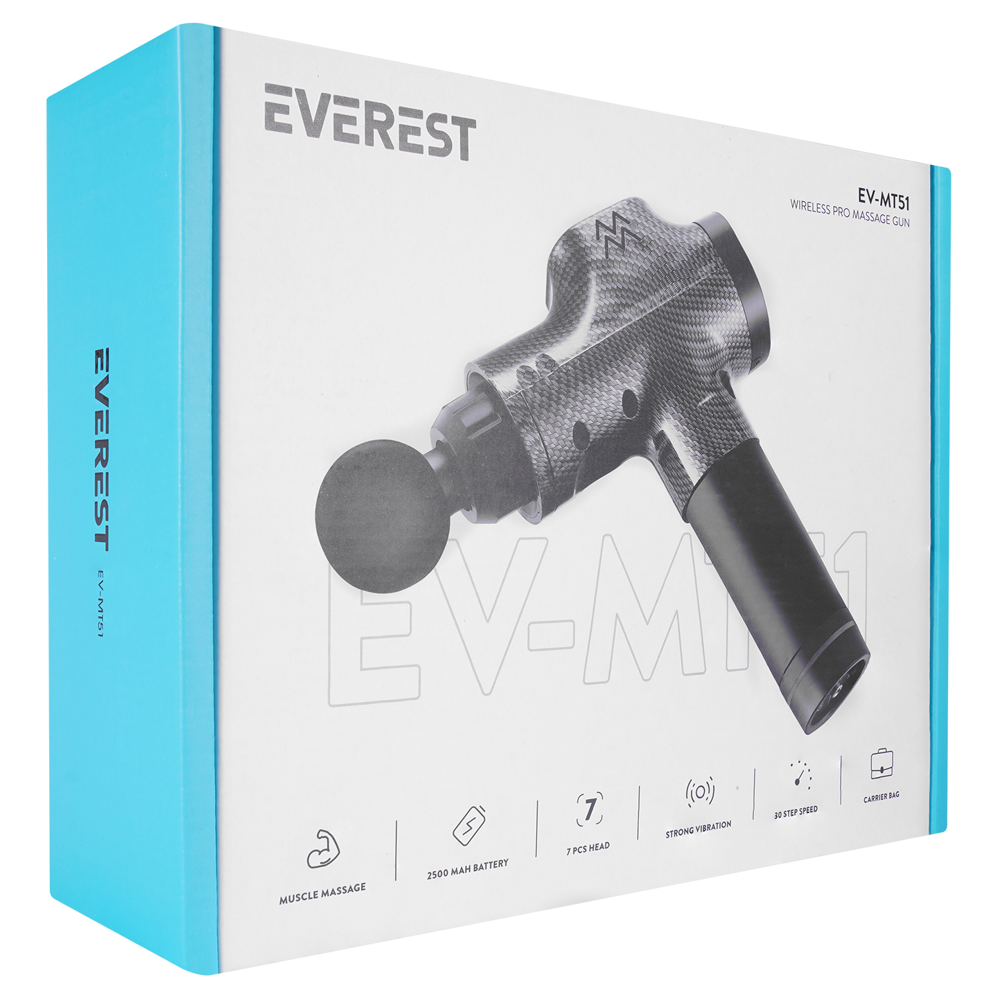 Everest EV-MT51 El Tipi Karbon Fiber/Siyah 2500mAh 30 Kademeli Hız Masaj Aleti ikinci görünüm