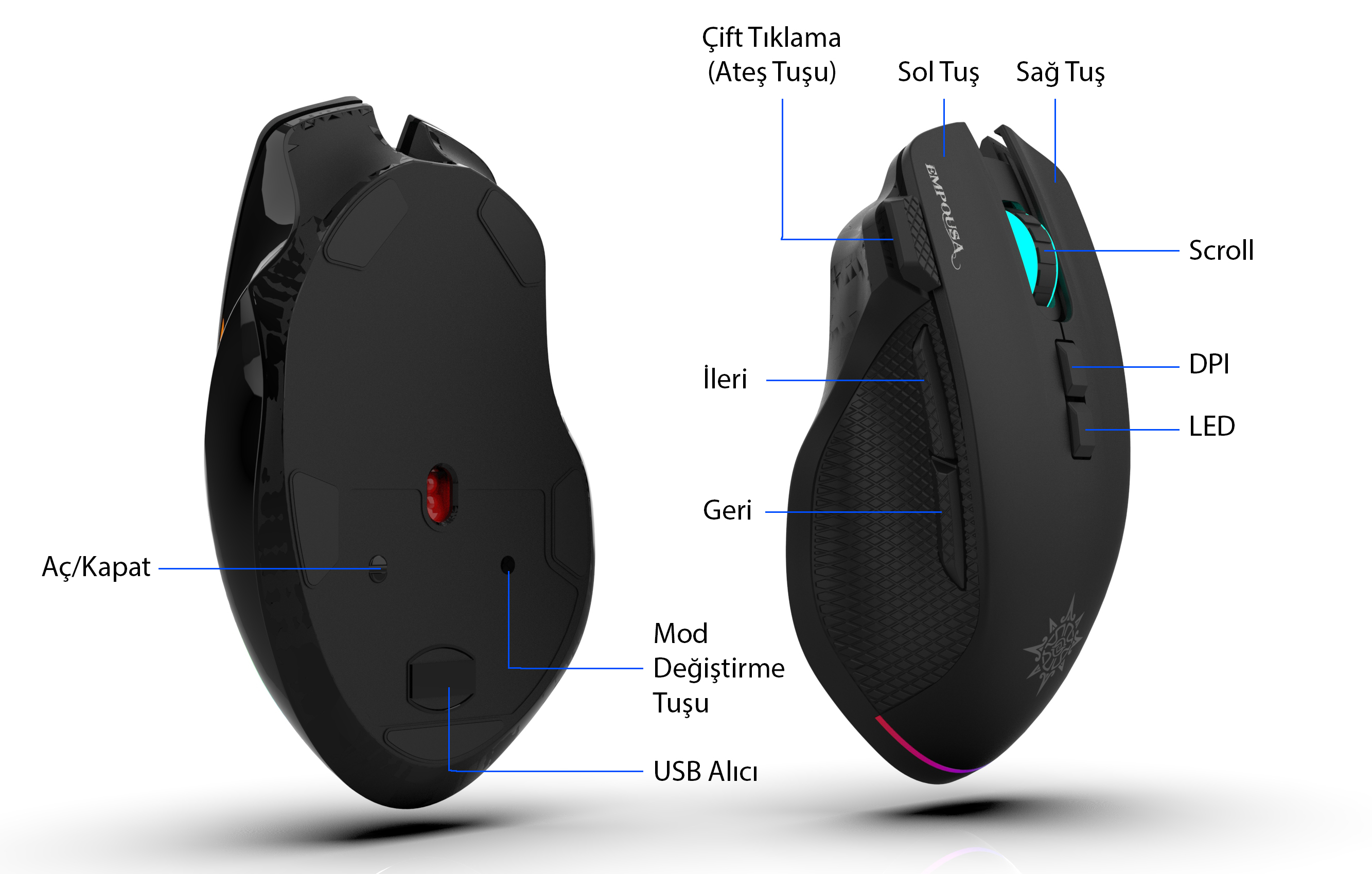 INCA IMG-GT22 Kablosuz + Bluetooth Siyah Gaming Mouse ikinci görünüm