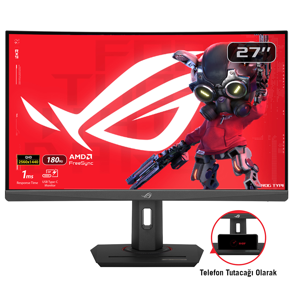 ASUS 27" FAST VA ROG STRIX XG27WCS 1MS 180Hz HDMI-DP-TYPE-C Kavisli Gaming Monitör (2560 X 1440) ikinci görünüm