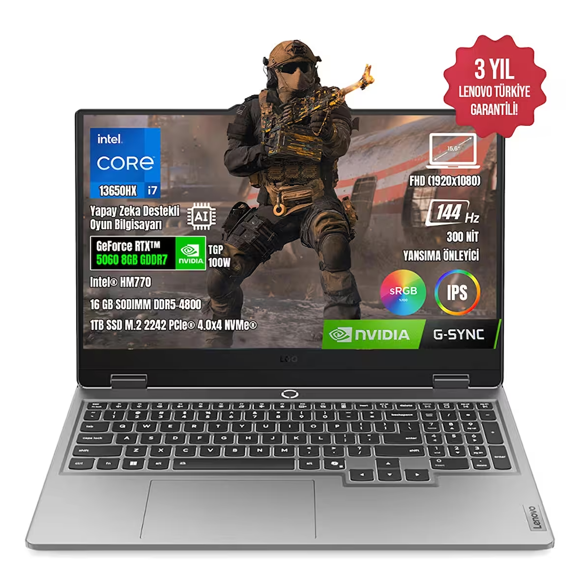 LENOVO 15.6" CORE i7 13650HX 12GB DDR5 RAM- 1TB M2 NVME 8GB RTX5060 FDOS / LOQ 15IRX10 83JE00J5TR ikinci görünüm